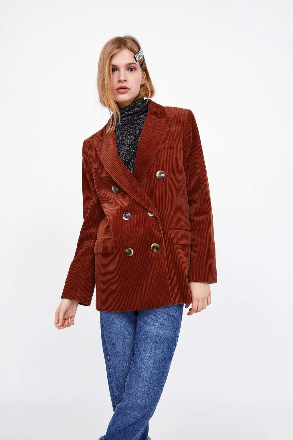 DOUBLE-BREASTED CORDUROY BLAZER