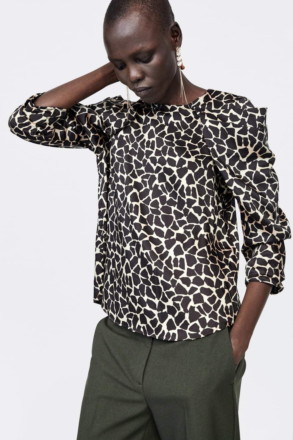DRAPED ANIMAL PRINT BLOUSE