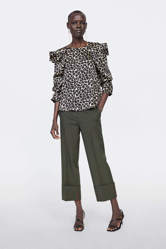 DRAPED ANIMAL PRINT BLOUSE